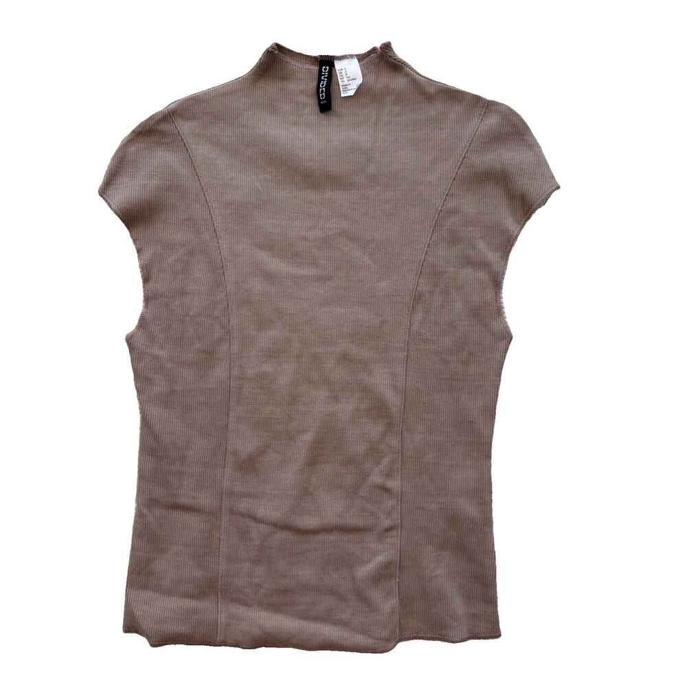 Divided H&M Size Small Taupe Shell Ribbed Tee Shirt Fitted High Neck Normcore